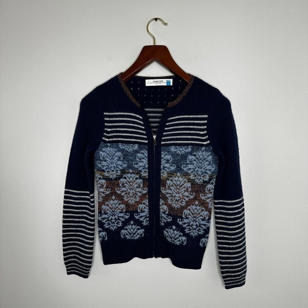 Anthropologie Sparrow Women's Cardigan Small Zip Navy Blue Sweater